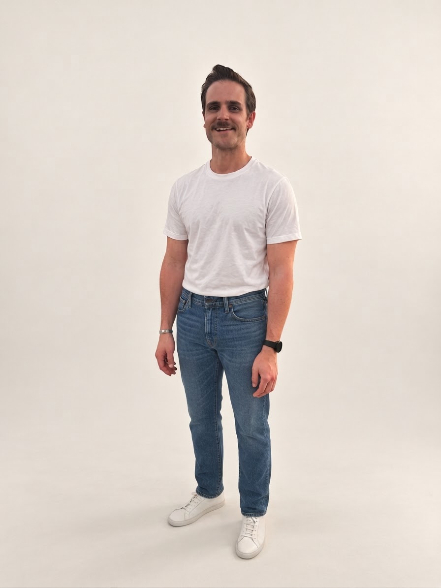 Straight cut with minimal sneakers: the easiest pairing of all. (AI-generated)